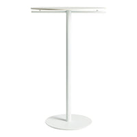 Sleek white bar table with a minimalist design and smooth surface, complementing any modern decor.