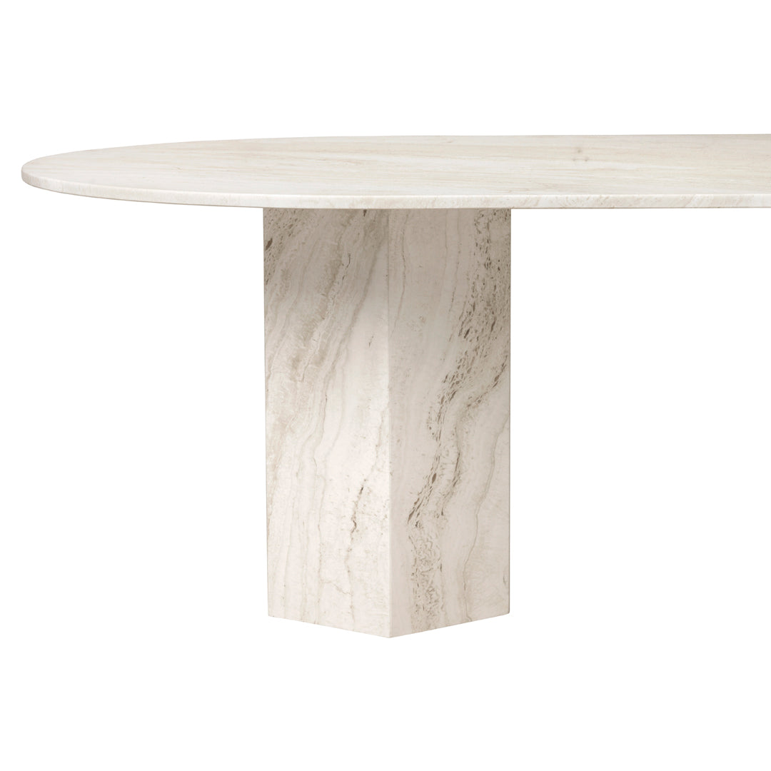 "Elegant light cream marble table with soft, natural veining and a sleek rectangular base."