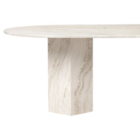"Elegant light cream marble table with soft, natural veining and a sleek rectangular base."