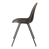 Sleek black chair with a textured finish and metal legs, showcasing modern simplicity and elegance.