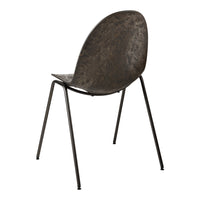 Sleek black chair with a textured, dark metal finish and minimalist design, perfect for modern decor.