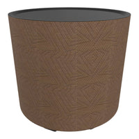 Textured brown planter with a geometric pattern and a sleek black rim on top. Perfect for modern decor.