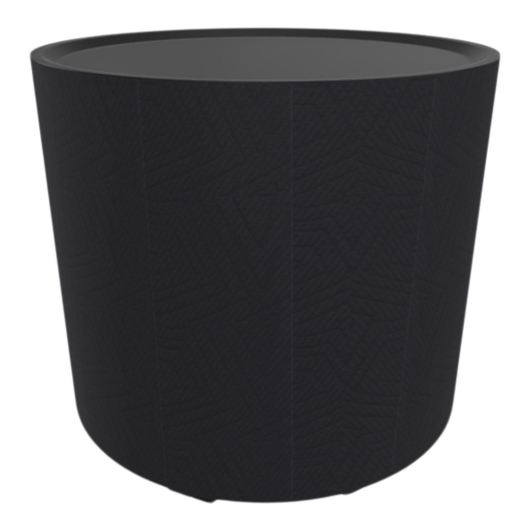 Black patterned planter with subtle geometric designs, perfect for modern decor.