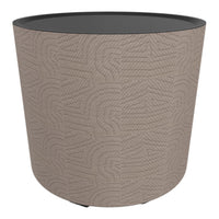 Light beige planter with embossed geometric pattern and a sleek black rim, perfect for modern decor.
