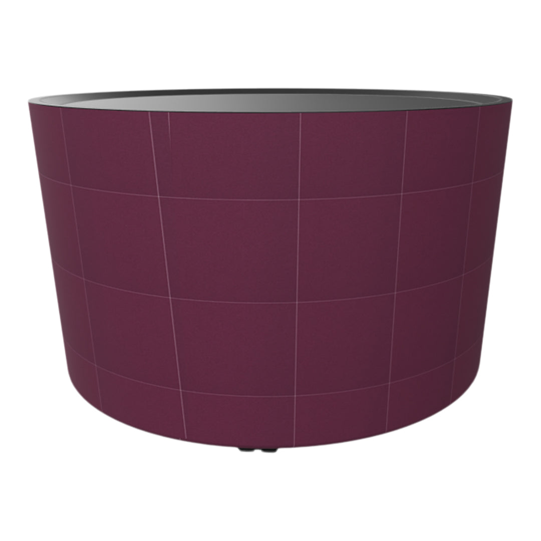 Round planter in deep burgundy with a smooth finish and subtle grid pattern for modern decor.