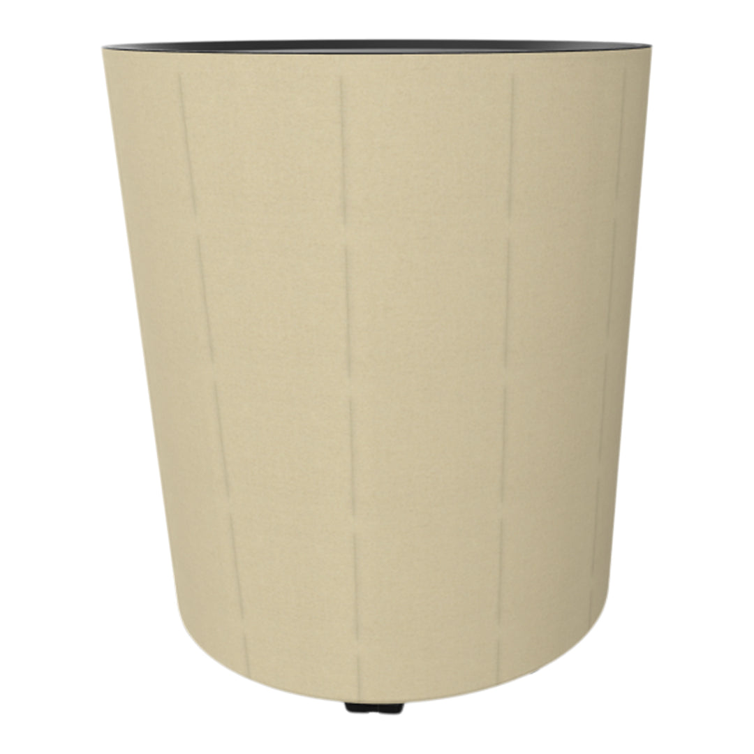 Beige decorative basket with a textured pattern and black interior, perfect for stylish organization.