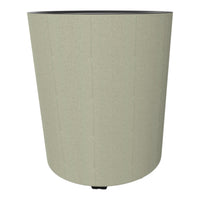 Light beige patterned round planter with a black top edge. Sleek design for modern decor.
