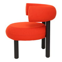 Bold orange chair with soft, rounded shapes and black legs, perfect for modern decor.