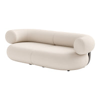 Cream-colored, minimalist sofa with smooth, rounded shapes and a sleek, modern design. Perfect for contemporary decor.