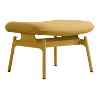 Stylish mustard yellow ottoman with a minimalist design and smooth, textured upholstery. Perfect for modern decor.