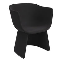 Black modern armchair with a smooth, minimalist design and sleek lines, perfect for contemporary decor.