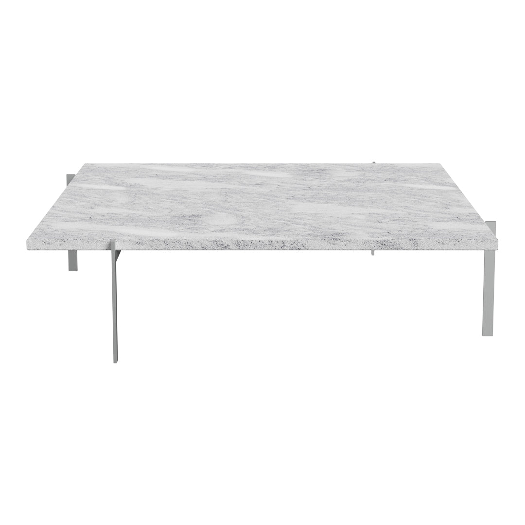 White marble coffee table with subtle gray veining and sleek metal legs. Modern minimalist design for any living space.