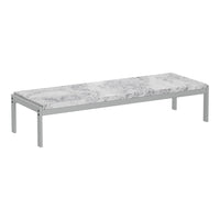 Gray marble patterned tabletop with silver metal legs, showcasing a modern, minimalist design.