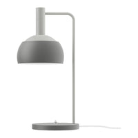 Gray table lamp with a curved arm on a white background