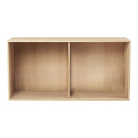 Light wood shelf featuring a smooth, natural finish with two open compartments, ideal for modern decor.