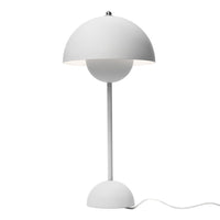 White modern table lamp with a spherical design and smooth, minimalist lines. Elegant and bright, ideal for any decor.