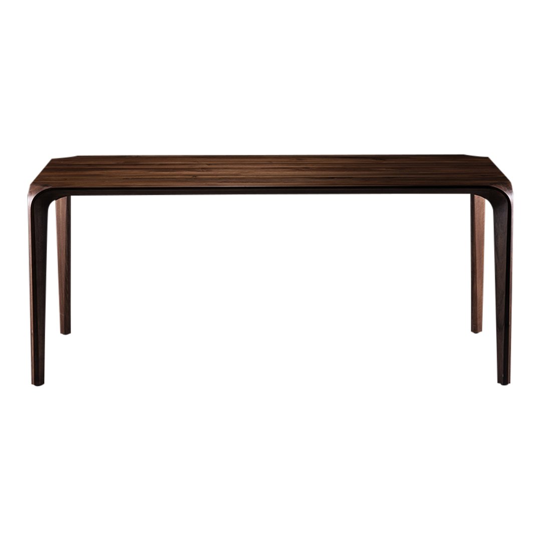 Brown wooden dining table with sleek lines and a smooth finish, perfect for modern interiors.