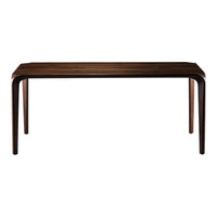 Brown wooden dining table with sleek lines and a smooth finish, perfect for modern interiors.