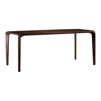 Dark wood dining table with a sleek, minimalist design and smooth, polished surface. Modern elegance for any space.