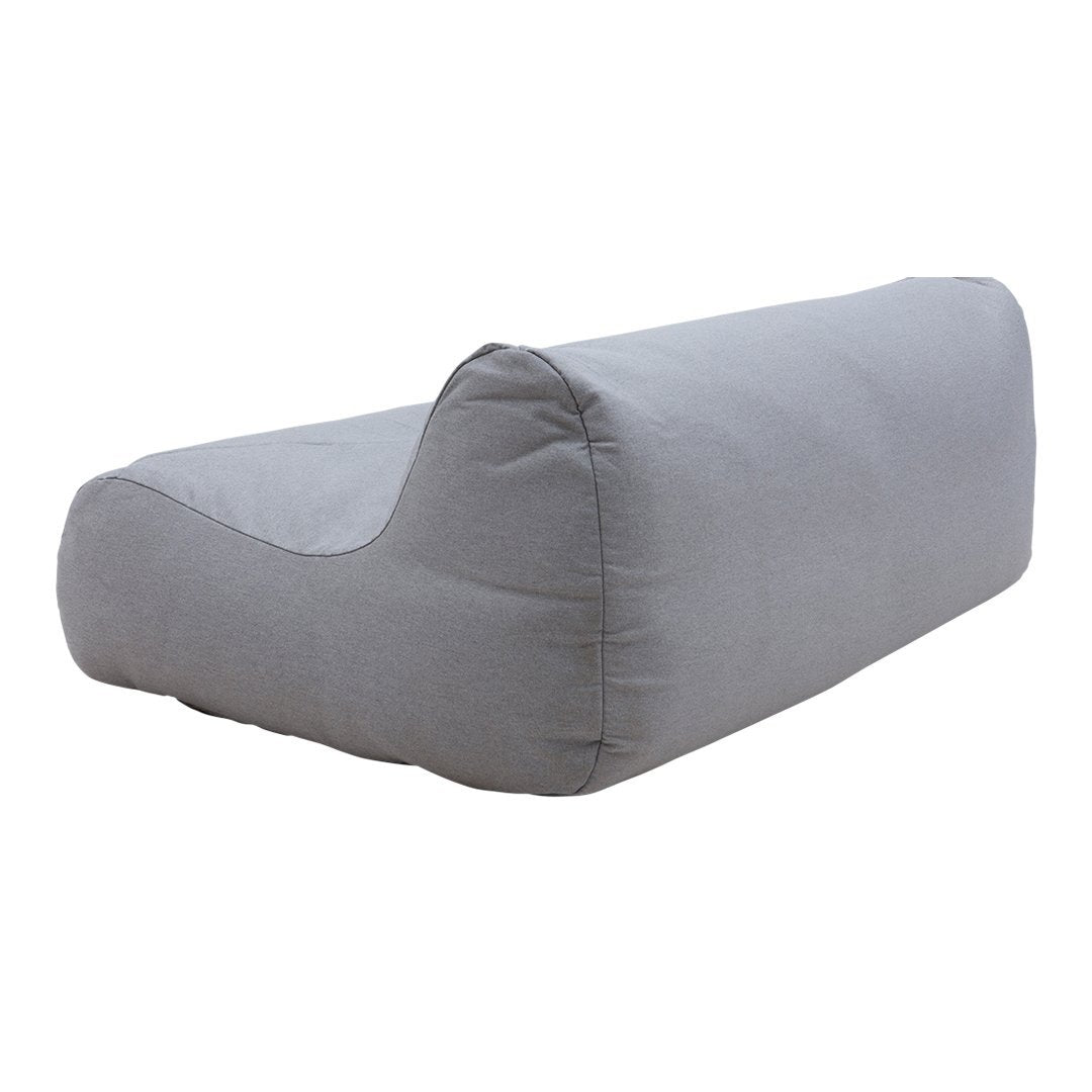 Gray lounge chair with a smooth, solid fabric pattern, featuring a modern, minimalist design. 