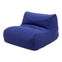 Navy blue bean bag chair with a smooth, solid fabric design for comfortable seating. Ideal for casual spaces.
