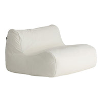 Modern white bean bag chair with a sleek, minimalist design, perfect for casual seating in any room.