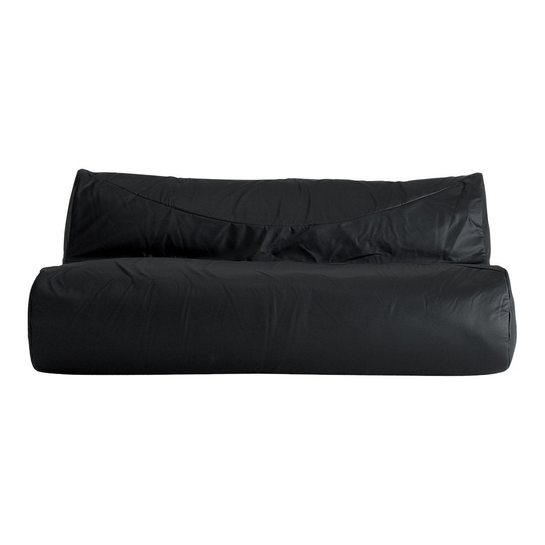 Black oversized bean bag chair with a smooth, sleek texture and minimalist design, perfect for modern decor.