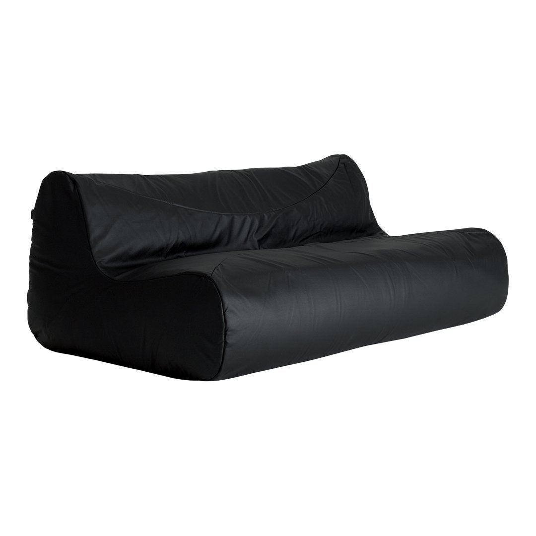 Black, smooth, minimalist sofa with a sleek, modern design and no visible patterns. Ideal for contemporary spaces.