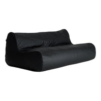 Black, smooth, minimalist sofa with a sleek, modern design and no visible patterns. Ideal for contemporary spaces.