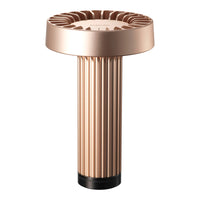 Rose gold metallic finish with vertical ribbed texture and a sleek black base. Elegant and modern design.