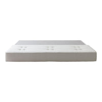 Modern two-tone mattress in gray and white, featuring a smooth design with button accents for a stylish touch.