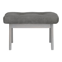 Gray cushioned stool with a smooth, minimalist design and light wood legs, perfect for modern interiors.