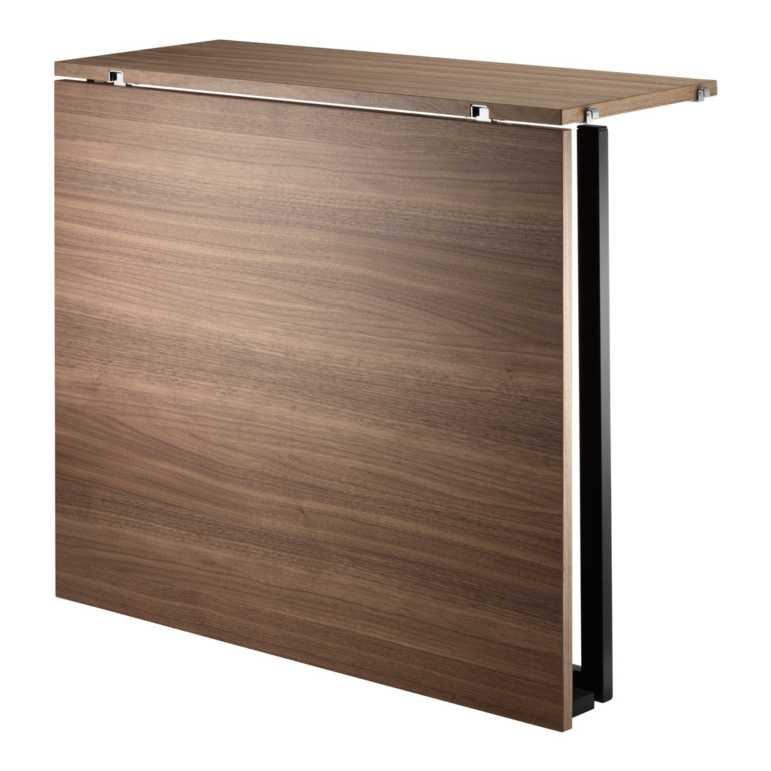 Dark walnut finish with a smooth wood grain pattern, featuring sleek metal accents for modern appeal.