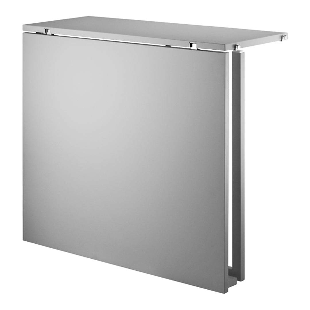 Sleek, modern silver folding table with a smooth finish, perfect for minimalist decor.