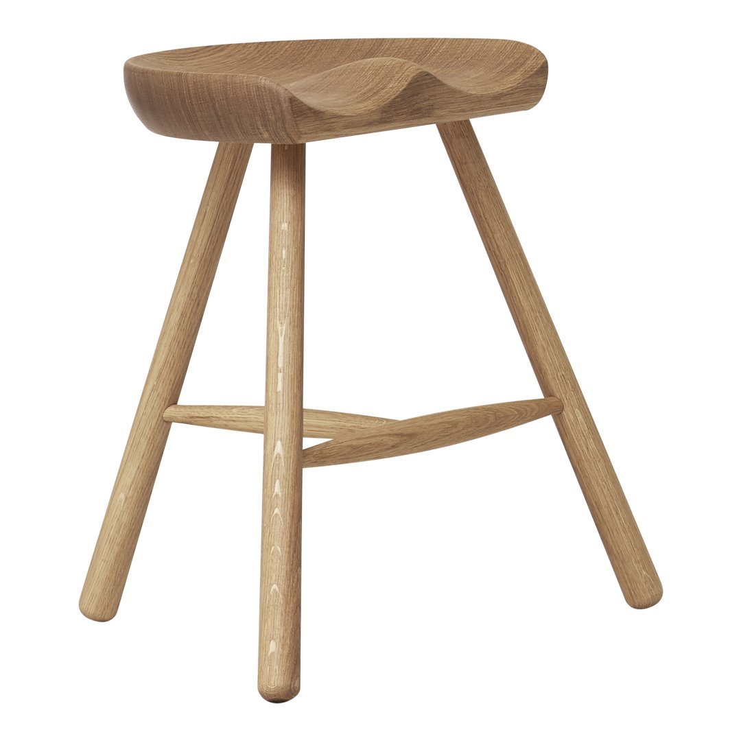 Natural wood stool with a smooth, light oak finish and minimalist design, featuring simple grain patterns.