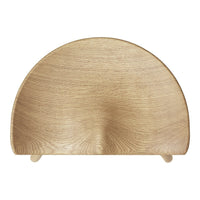 Round wooden display stand in a warm light oak finish with a subtle wood grain pattern. Ideal for modern decor.
