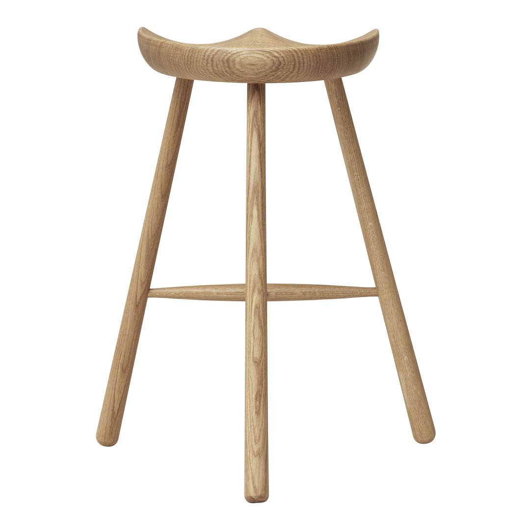 Natural wood bar stool with a smooth, light oak finish and minimalist design, featuring simple, clean lines.