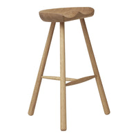 Natural wood bar stool with a smooth, curved seat and light oak finish. Simple, modern design without patterns.