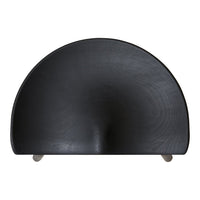 Black half-moon sculpture with smooth texture and minimalist design, ideal for modern decor.