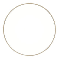 "Minimalist round mirror with a thin gold frame and a reflective white surface, perfect for modern decor."