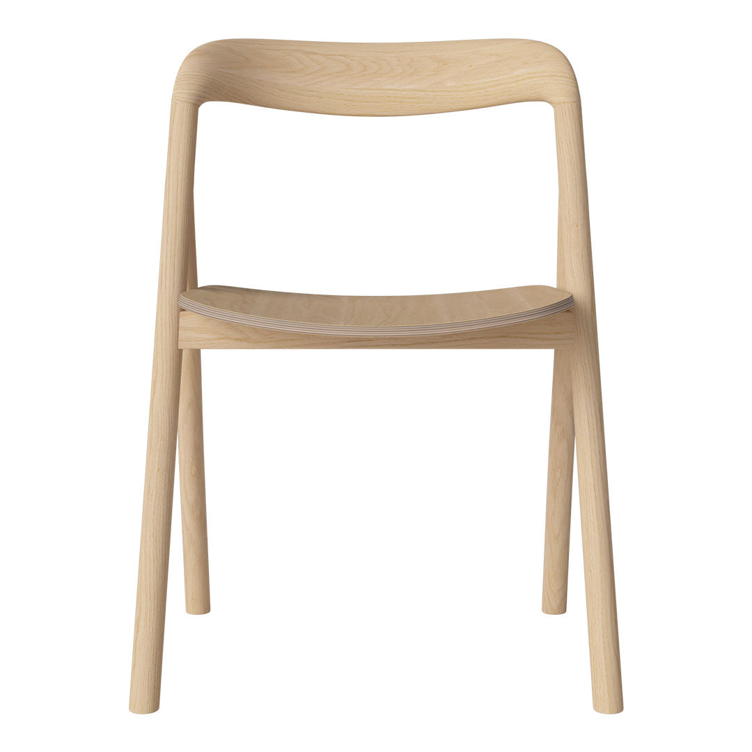 Natural wood finish chair with a minimalist design and smooth, curved lines. Perfect for modern interiors.