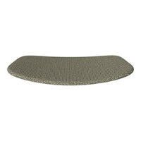 Curved green fabric cushion with a textured pattern, perfect for home decor or seating.