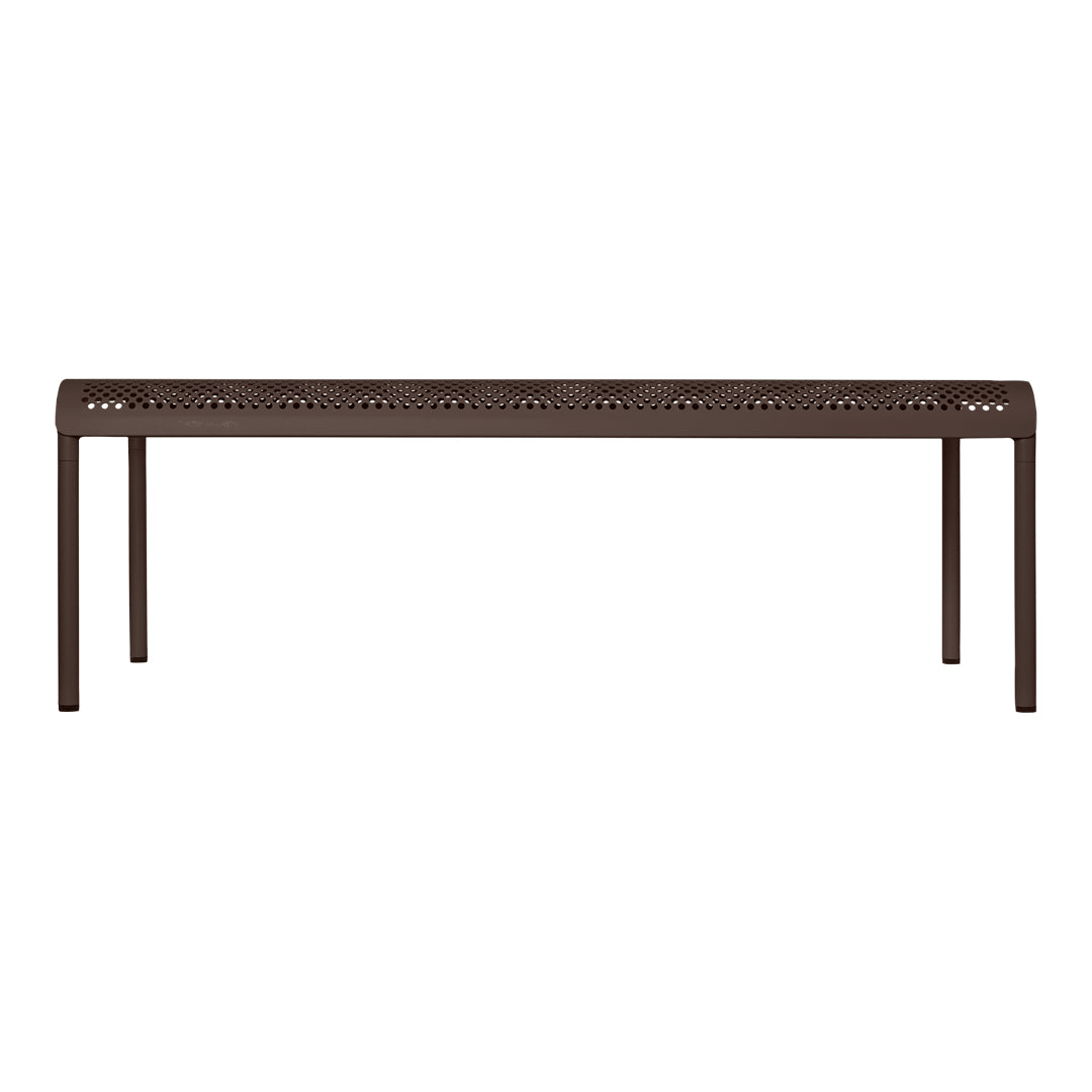 "Elegant brown bench with a stylish perforated pattern, perfect for modern outdoor or indoor decor."