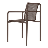 Brown perforated metal chair with simple geometric design, perfect for modern decor.