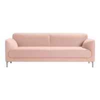 Soft pink modern sofa with smooth upholstery and sleek metal legs, perfect for a chic living space.