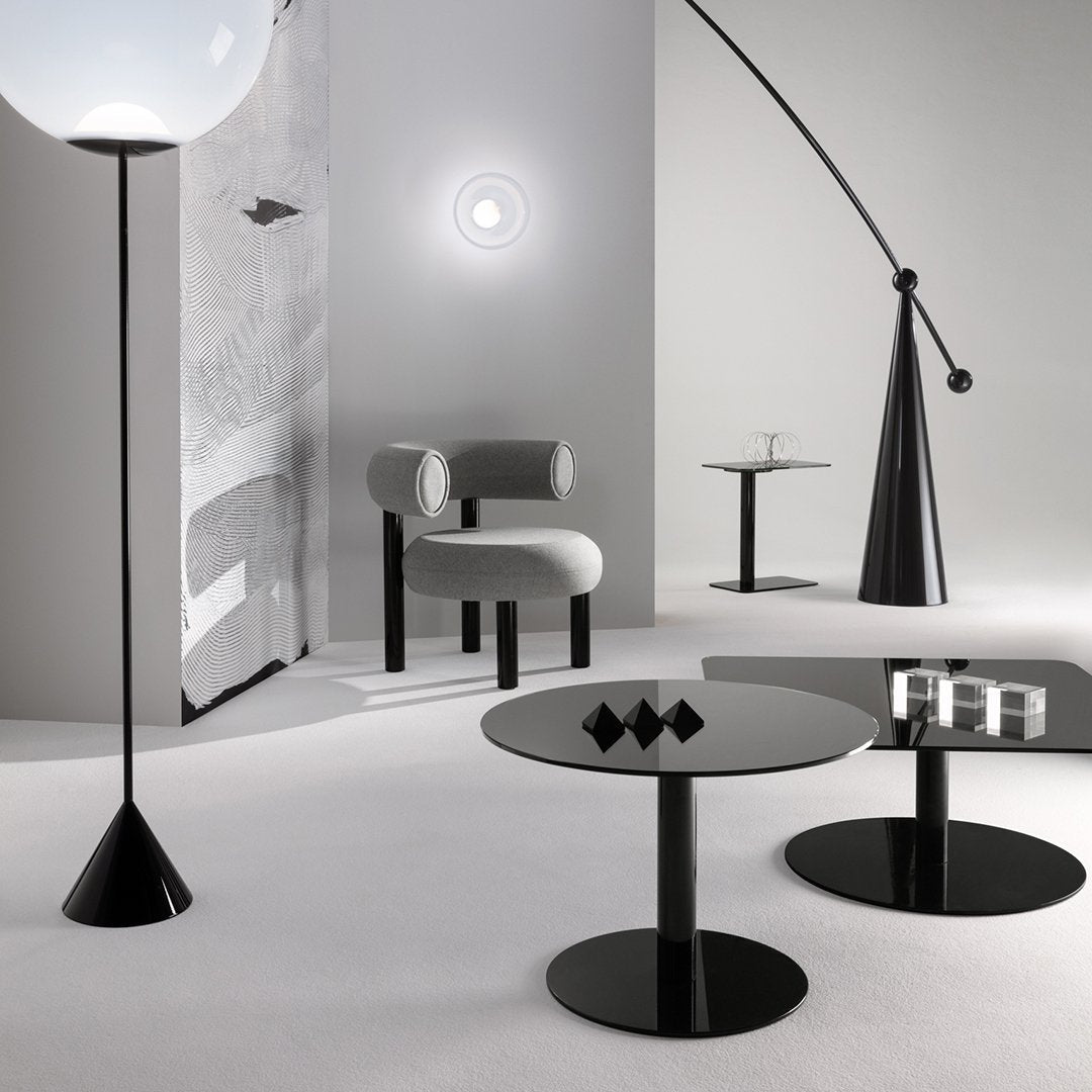 Modern black and white decor featuring sleek geometric furniture and minimalistic patterns. Elegant and contemporary design.