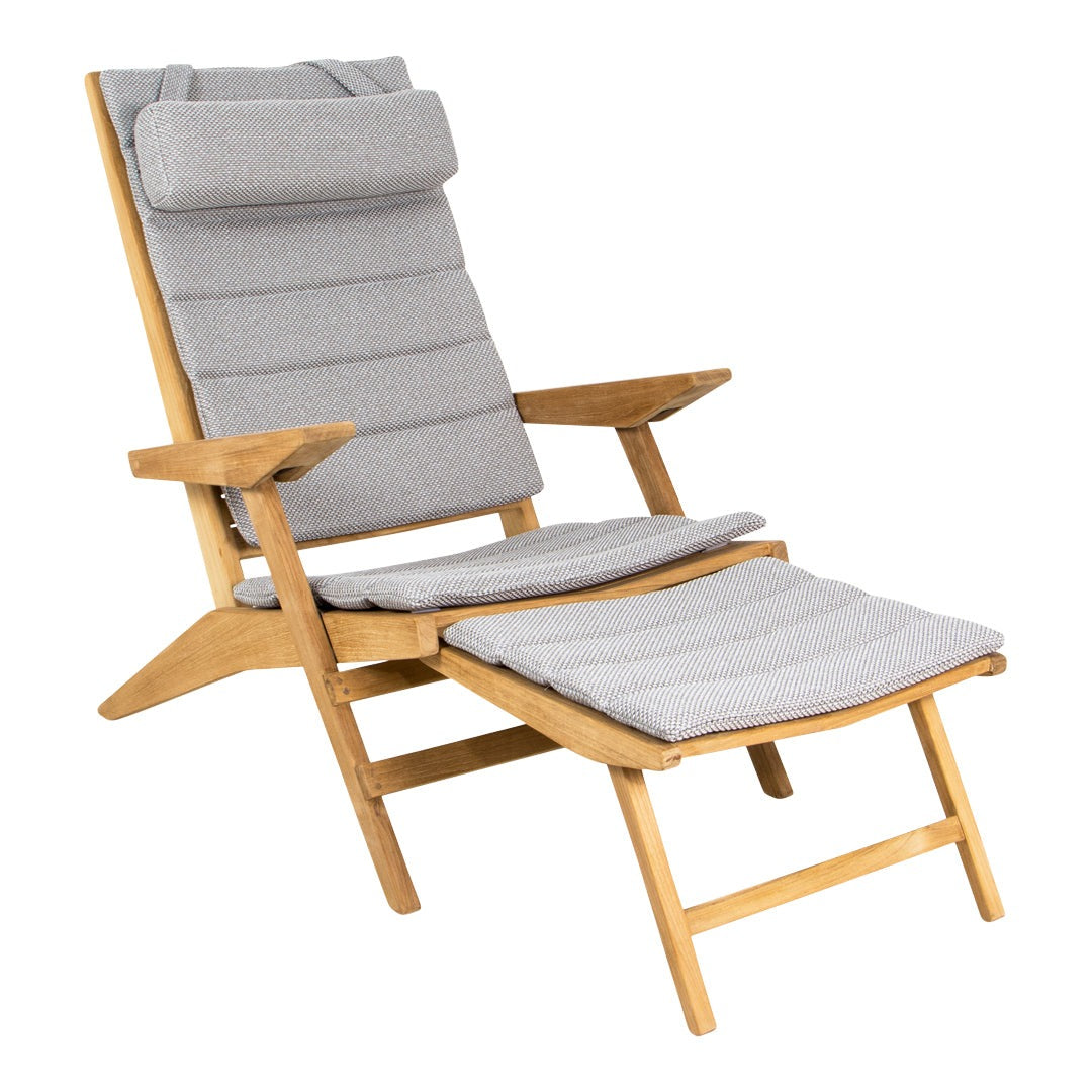 Gray textured fabric with a wooden frame; features a sleek, modern design. Perfect for relaxing outdoors.