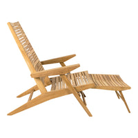 Natural wood color with slat pattern for a modern, stylish outdoor lounge chair. Perfect for relaxation.