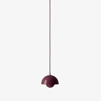 Modern burgundy pendant light with a sleek, minimalistic design and smooth, glossy finish. Perfect for stylish decor.