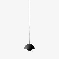 Sleek black pendant lamp featuring a minimalist half-sphere design, perfect for modern decor.